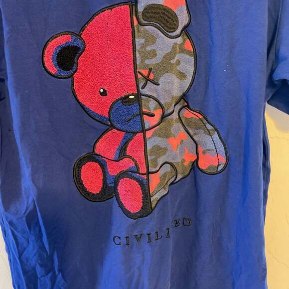 Civilized Blue Split Teddy Bear Graphic T-Shirt Men's XL - Picture 2 of 5